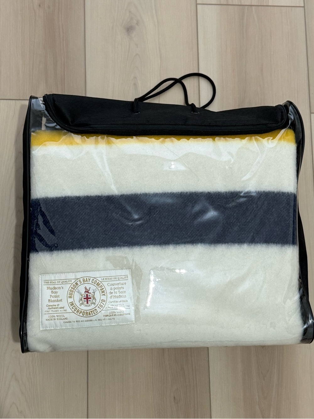 Hudson's Bay Classic Striped Wool Point Blanket Queen White, Red, Navy & Yellow